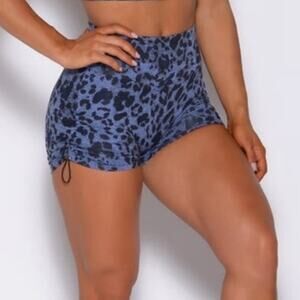 Bombshell Sportswear Leopard Blue Black Toggle Shorts L